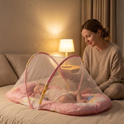 Lit moustiquaire bebe rose contre les insectes