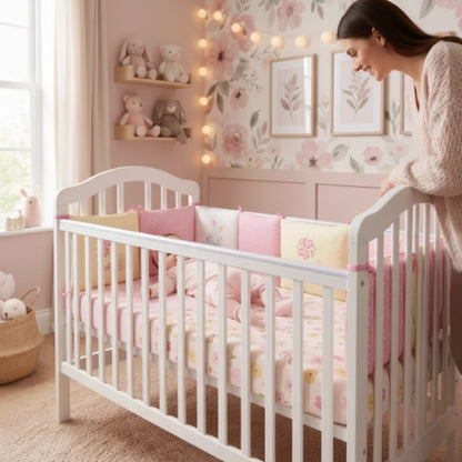 lit bébé blanc avec tour de lit fille lapin rose