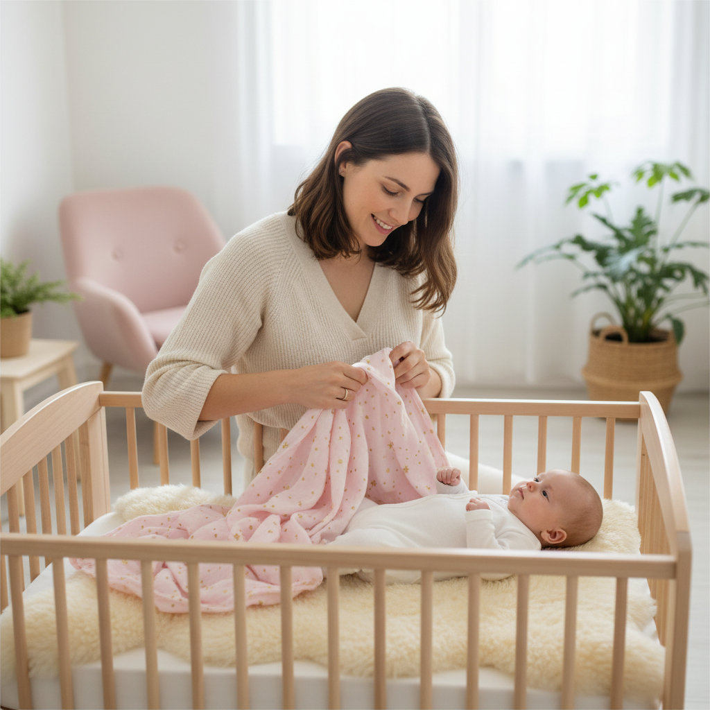 Maman et bébé utilisant la couverture dans une ambiance douce