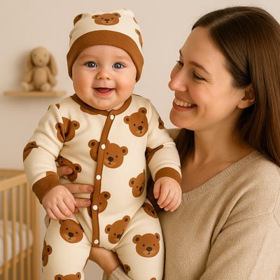 	maman porte son fils qui porte Pyjama bébé garçon 