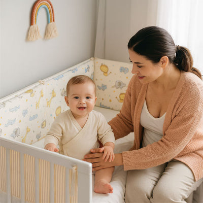 Mère tenant son bébé tour de lit bébé
