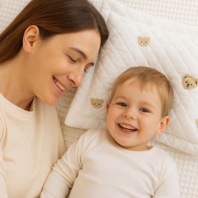 Mère fils dorment sur oreiller bébé doux