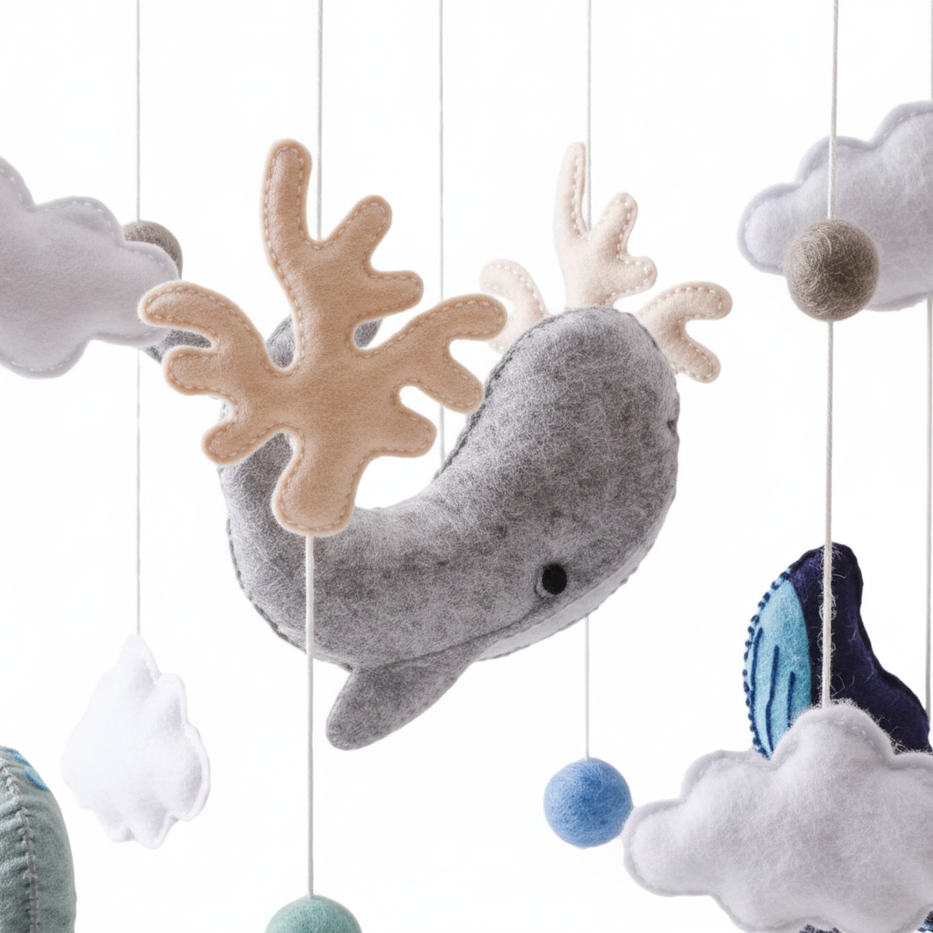 Mobile bébé baleines - zoom figurines