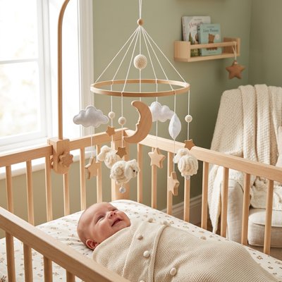 Mobile bébé  en bois clair 