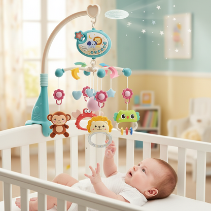 mobile musical bébé avec projection, bébé couché