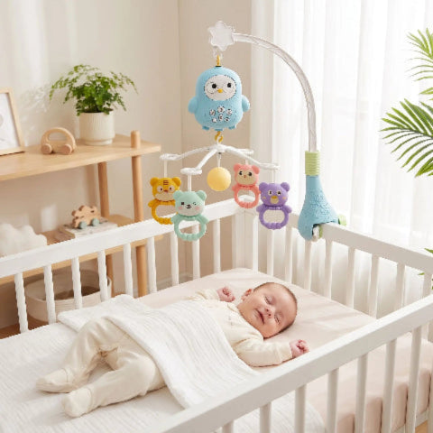 mobile musical bébé garçon, bébé couché