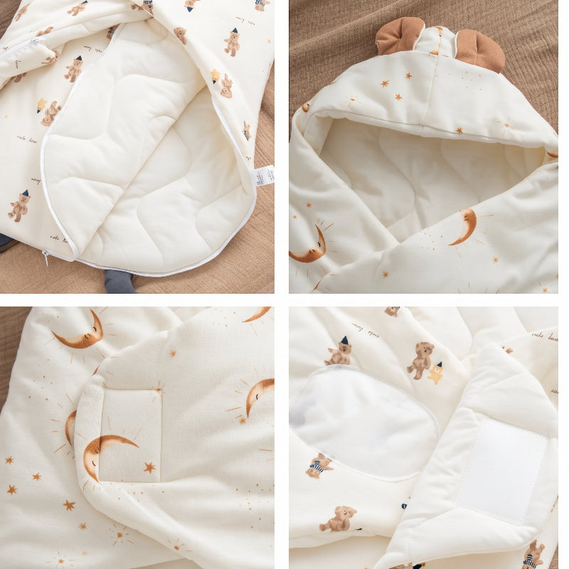 nid d'ange bébé hiver détails capuche et double zip