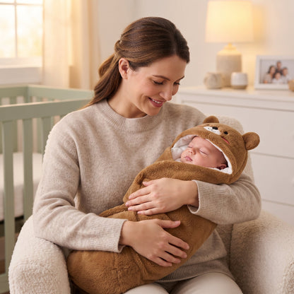 nid d'ange polaire ourson marron dans les bras de maman