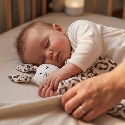 nouveau-né dormant avec doudou bebe 