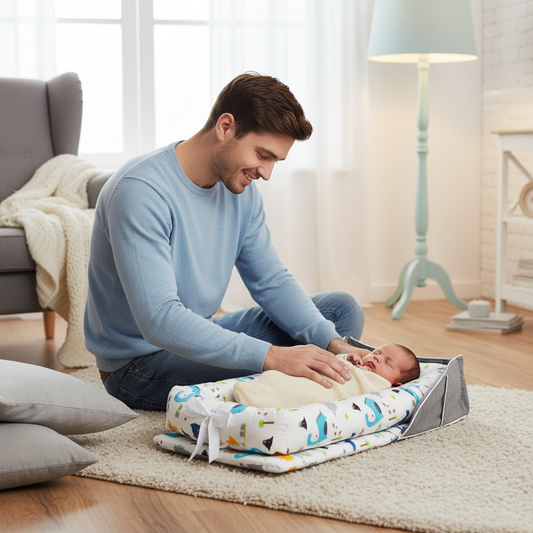 Papa avec bébé dans le réducteur dinosaure