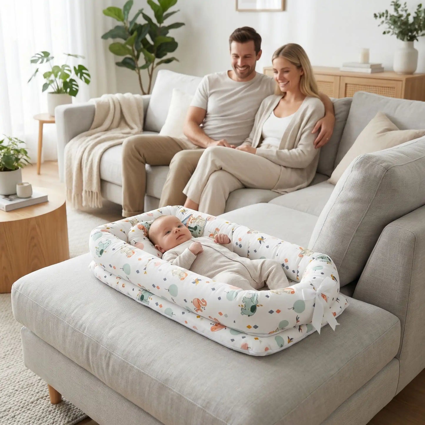 parents regardent bébé cocon lit bebe