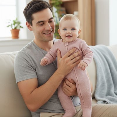 	pyjama bebe confortable porte par bebe avec papa