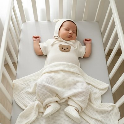 	pyjama bebe garcon blanc porte par bebe allonge