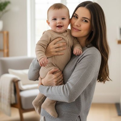 	pyjama bebe mixte porte par bebe avec maman