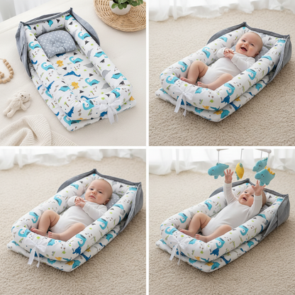 Réducteur de lit bébé portable Dinosaure – 3 vues bébé
