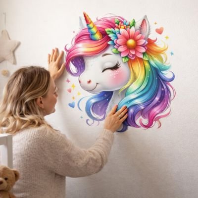 Sticker mural tête Licorne résistance durable