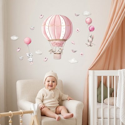 Stickers muraux chambre amovible tons pastel rose poudré et gris