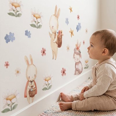 Stickers muraux chambre décoration enfantine avec illustrations aquarelle