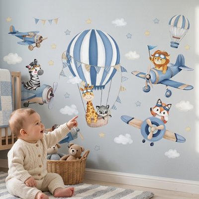 Stickers muraux chambre en bleu avec des motifs