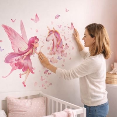 Stickers muraux chambre papillons pétales et fleur
