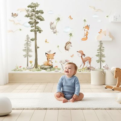 Stickers muraux enfant animaux de la forêt mignons