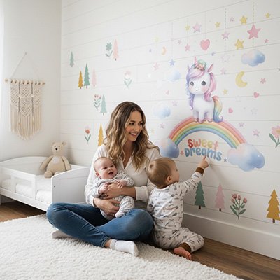Stickers muraux enfant autocollant licorne arc-en-ciel mignon