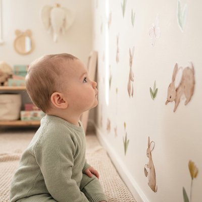 Stickers muraux enfant  motif lapins et fleurs 