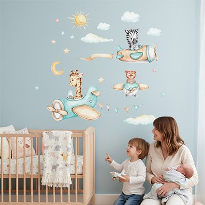 Stickers muraux enfant tons pastel bleu ciel 