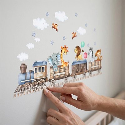 Stickers muraux train transportant des animaux de la savane 