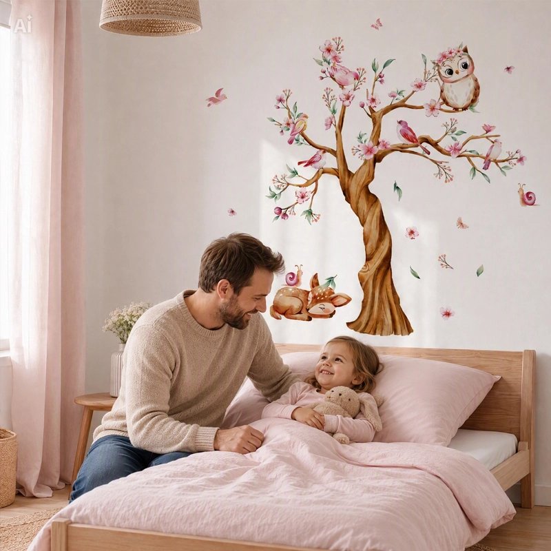 stickers chambre bébé fille arbre rose dans la chambre