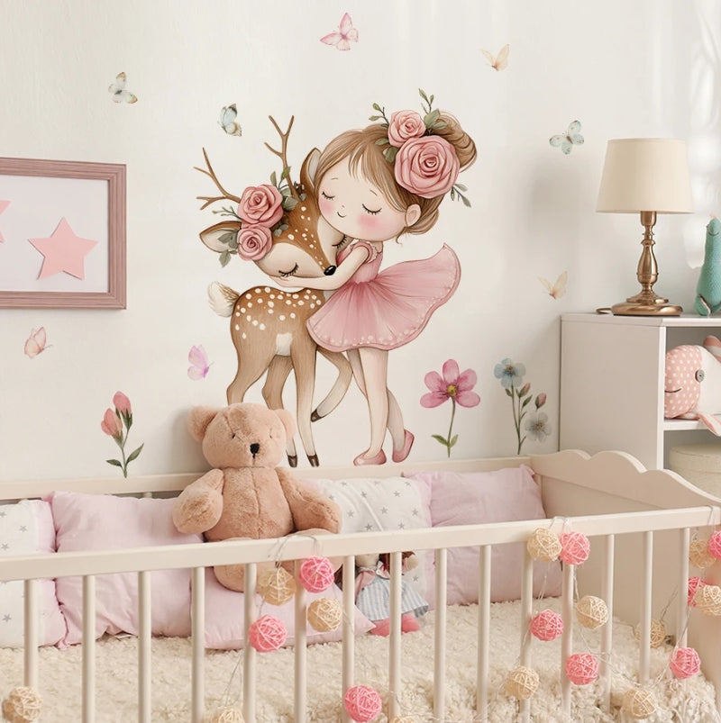 stickers muraux fille tutu rose et roses