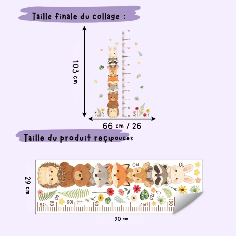 toise bébé dimensions 103 x 66 cm, graduée de 50 à 150 cm