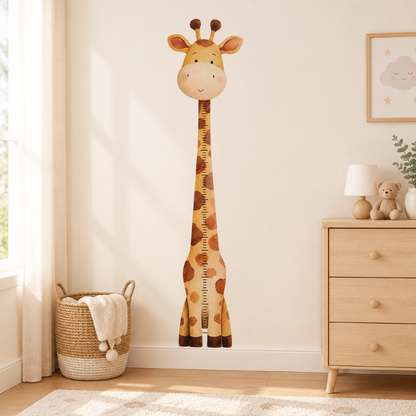 toise enfant girafe près d’une commode en bois