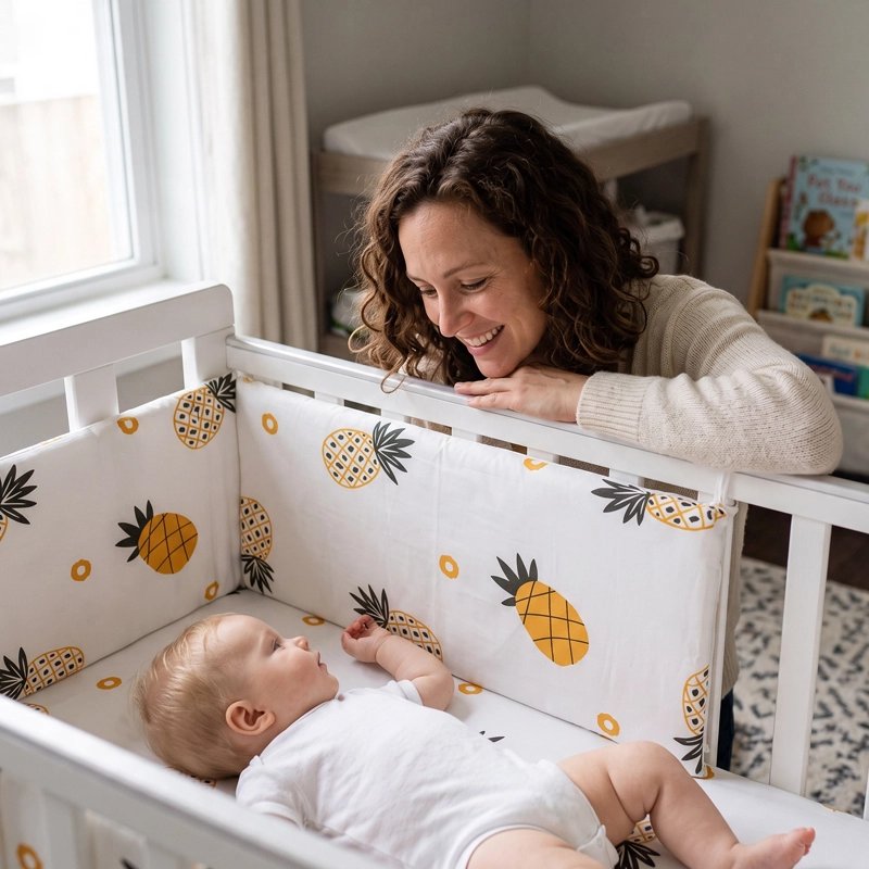 Tour de lit ananas maman souriante bébé