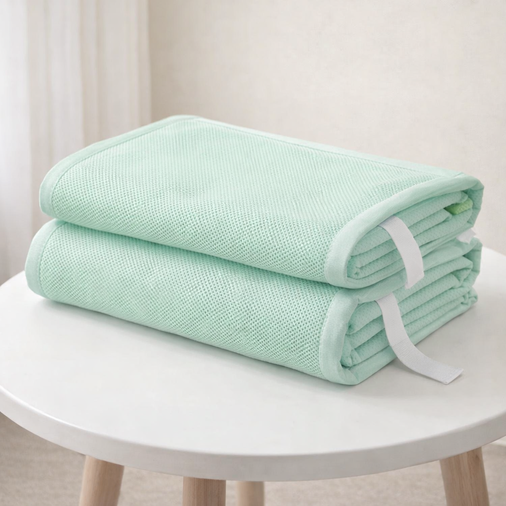 tour de lit respirant bebe plie sur vert table ronde