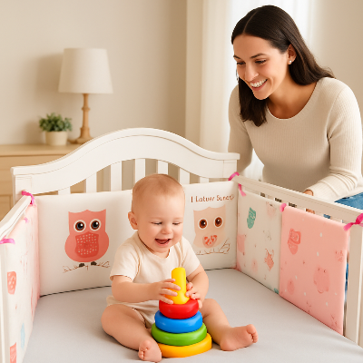 Tour de lit bébé classique rose motif hibou