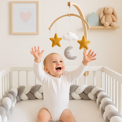 tresse de lit bebe gris blanc