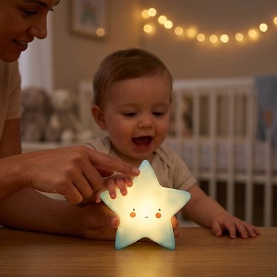 Veilleuse bébé forme ludique avec visage souriant 
