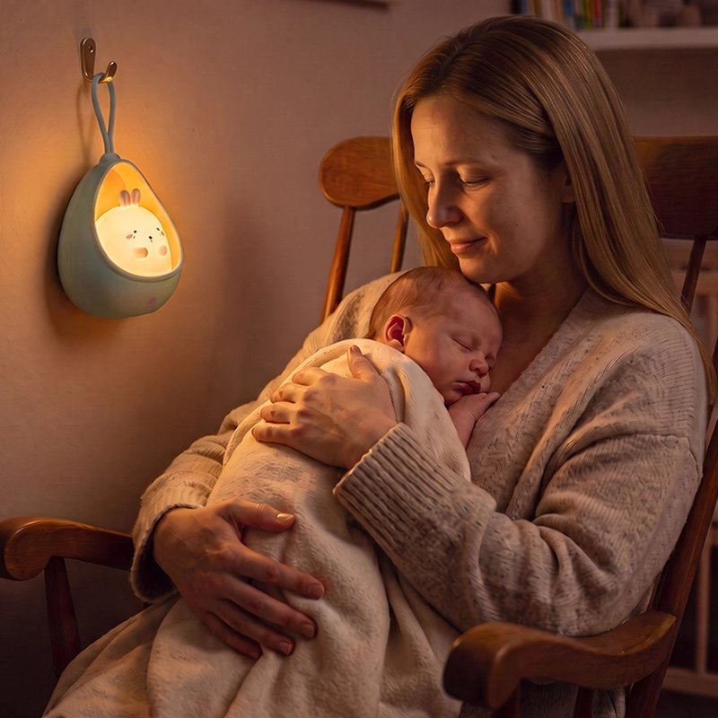 veilleuse led lapin lumière douce maman berçant bébé