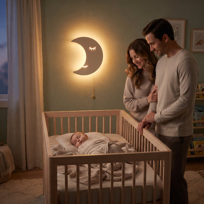 veilleuse lune lumière chaude dans la chambre de bébé